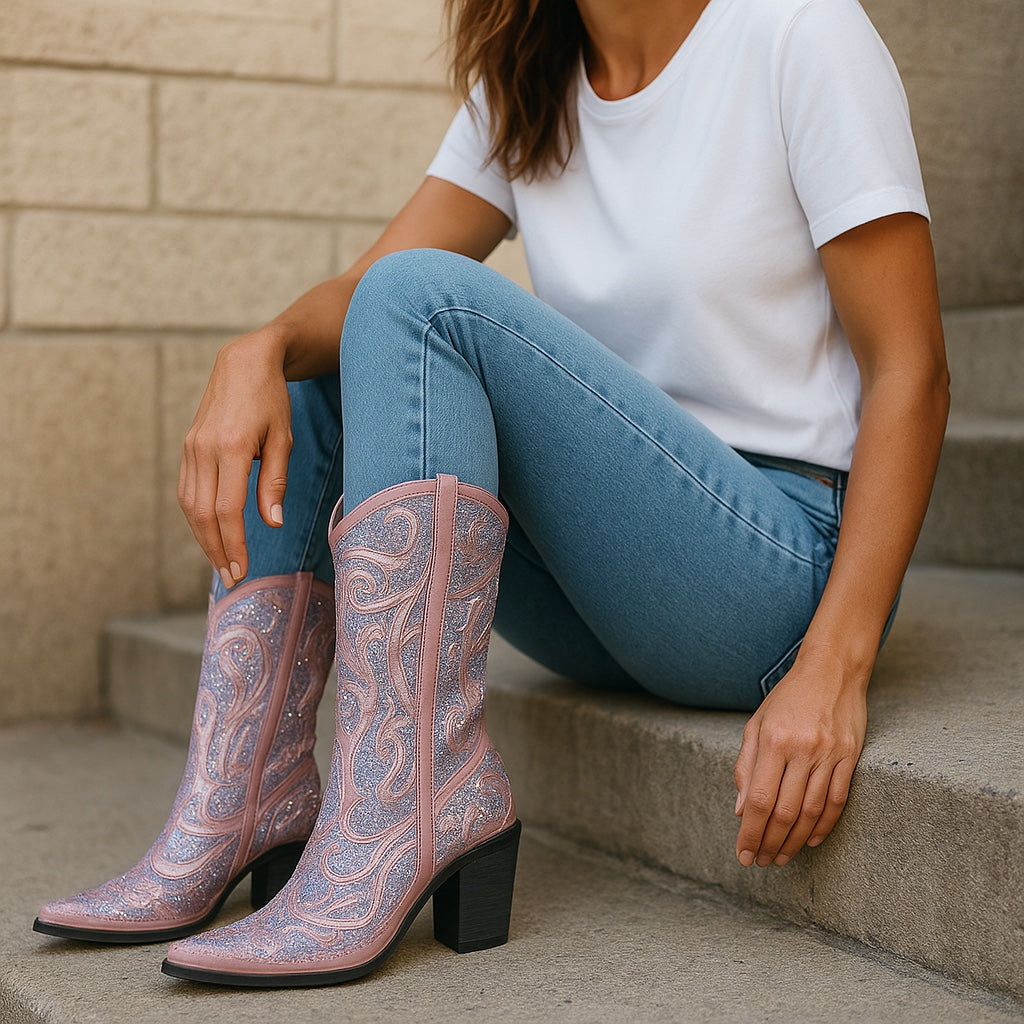 Sparkle Pink Boots- Size 8
